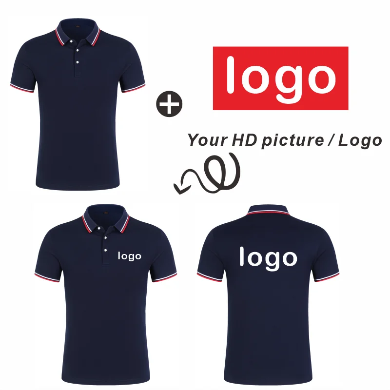 Customized logo for polo shirt with lapel collar Summer fashion top printed embroidery Men\'s work clothes embroidered logo DIY