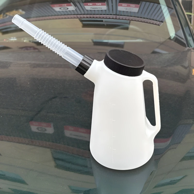 Jarra Medidora Universal de Óleo com Bico Flexível para Despejo, Recipiente Plástico Medidor com Tampa Durável para Viagens e Carros