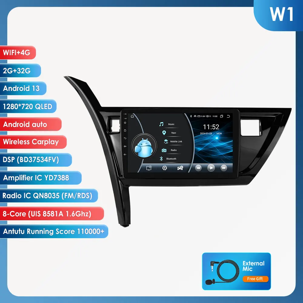 Hizpo 2 Din Android Auto Radio Voor Toyota Corolla Auris 2013 - 2016 Carplay 4G Auto Multimedia Gps 2din Autoradio 360 Camera Rds