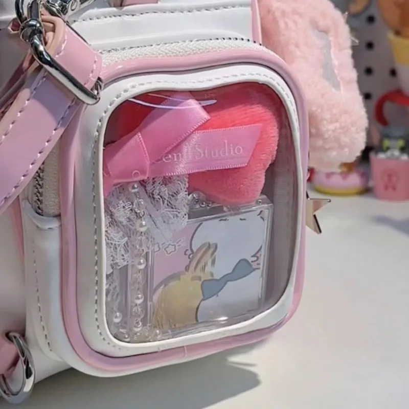 MBTI Pink Backpacks for Women Cute Cat Transparent College Style Fashion Backpack Casual Lolita Jk Kawaii Luxury Female Ita Bag