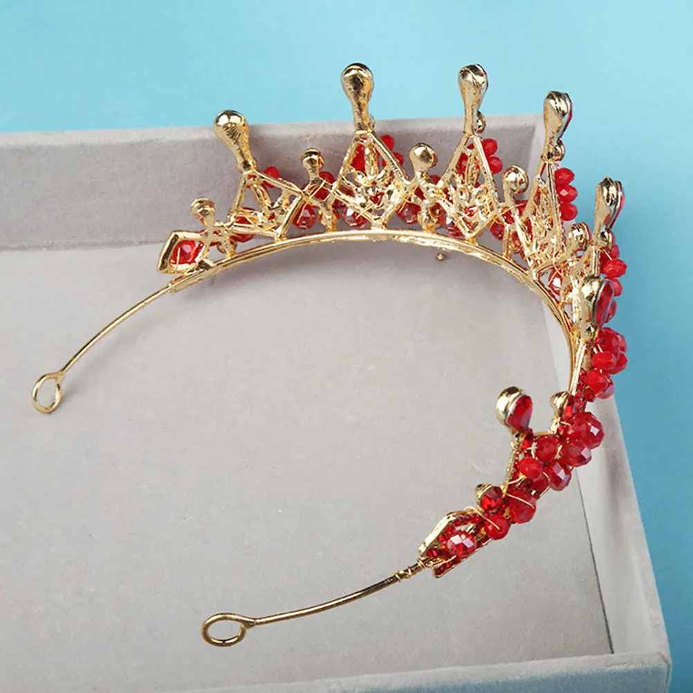 

1pc Handmade Sparkling Rhinestone Crown Bridal Headwear Elegant Wedding Crown For Banquet Party Cosplay Photography Red