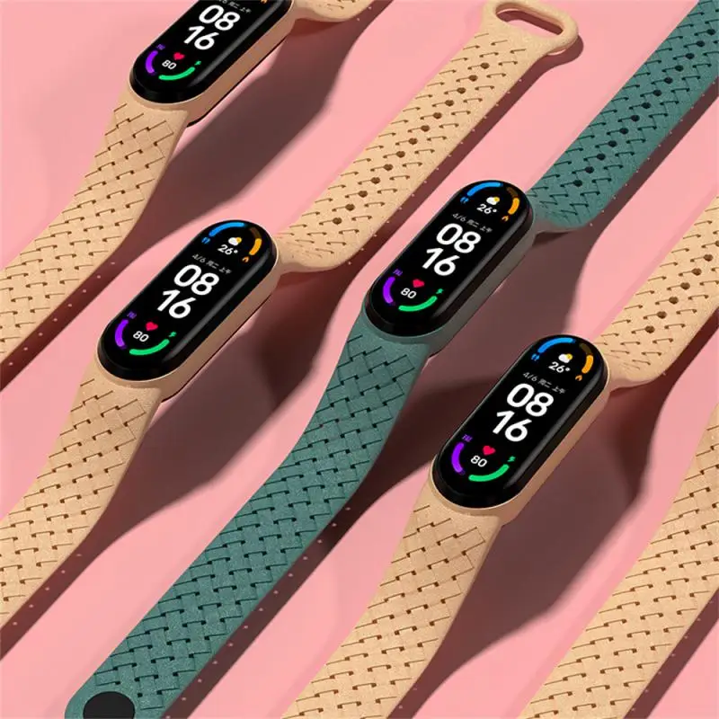 Silicone Samrt Watch Strap Fashion Braided Wristband For Xiaomi Band 5 6 Breathable And Replaceable Watch Band For Mi Band 7