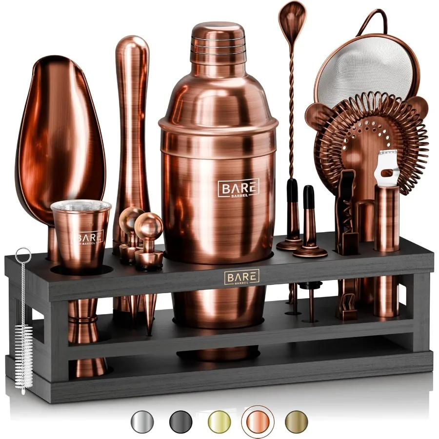 

Bartender Kit Bar Set | 16-Piece Cocktail Shaker Set | Martini Barware Mixing Tools for Home | 24oz Cobbler Shaker, Copper/Black