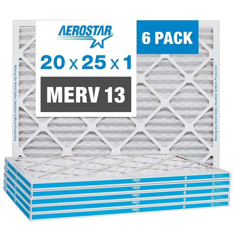 20x25x1 Merv 13 pleated air, ac furnace air, 6 (actual size: 19 3/4 