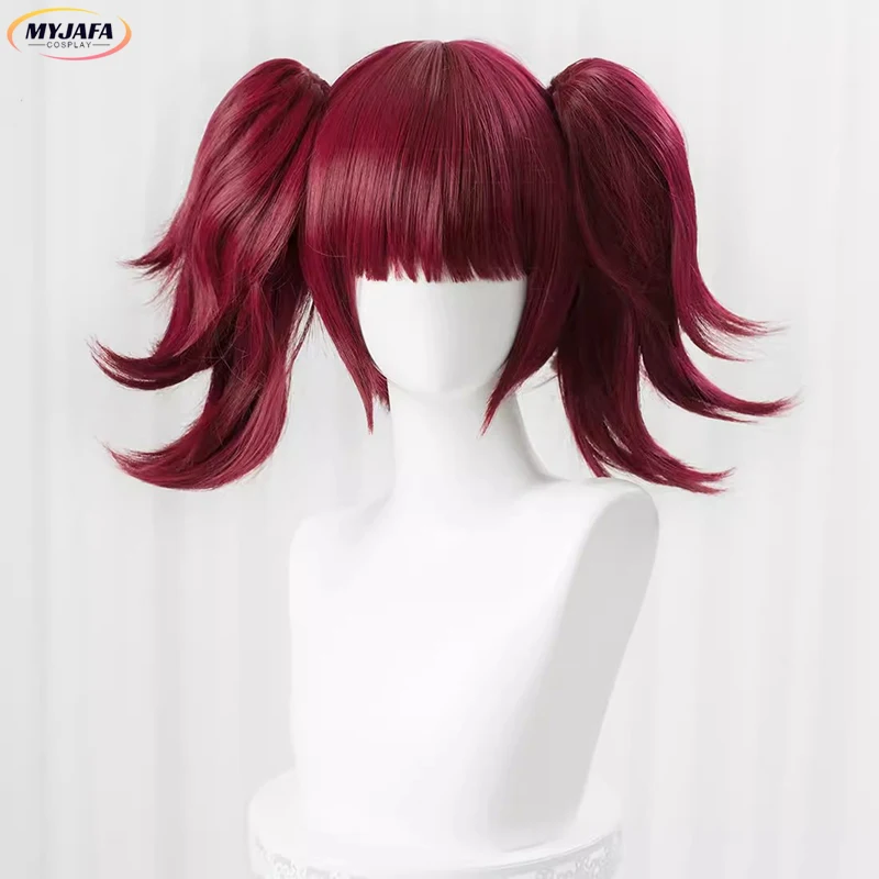 Mey Rin Cosplay Wig High Quality Anime Wine Red With Double Ponytails Heat Resistant Synthetic Hair Anime Party Wigs + Wig Cap