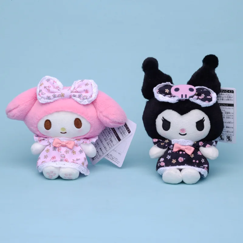 Sanrio Flower Dress Kuromi Melody Anime Plush Keychains Cute Girl Kawaii Stuffed Pendant Room Decor Holiday Gifts Toys For Girls