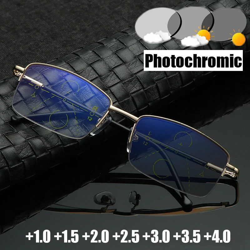 

Business Men Bifocal Reading Glasses Luxury Outdoor Color Changing Photochromic Sunglasses Finished Prescritpion Eyewear To +4.0