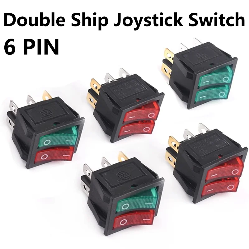 

5/20PCS KCD3 Double Boat Rocker Switch Toggle 6 Pin On-Off With Green Red Light Power Dual Push Button KCD6 20A 125VAC 16A 250V