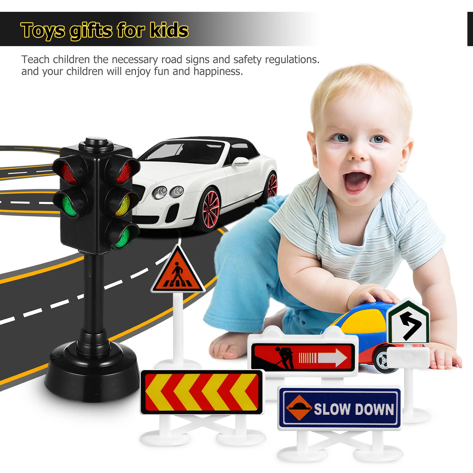 56 Pcs Traffic Sign Toy Miniature Light Road Signs Street Emblems Models Ornament for Kid Construction