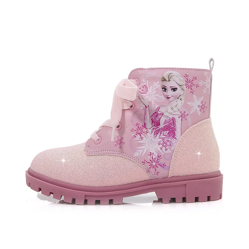 Girls Boots 2023 Winter New Short Boots Velvet Martin Boots Children Frozen Princess Elsa Student Shoes