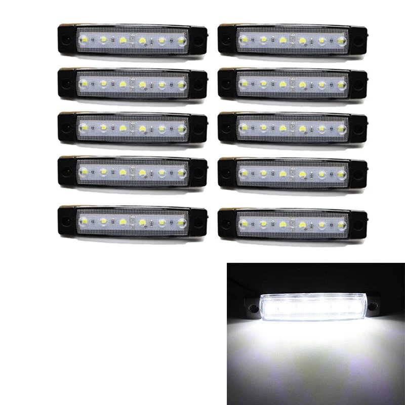 30pcs 6LED Light 12V White Red Orange Car Truck Bus Amber Side Lights Waterproof Marker Warning Lamp