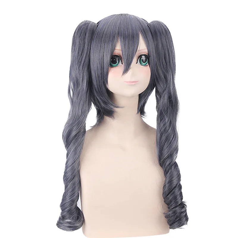 شعر مستعار صناعي طويل، رمادي أزرق، مزيج هيربيسي، نمط منفصل، زي حفلة الهالوين، لعب الأدوار الأنيمي