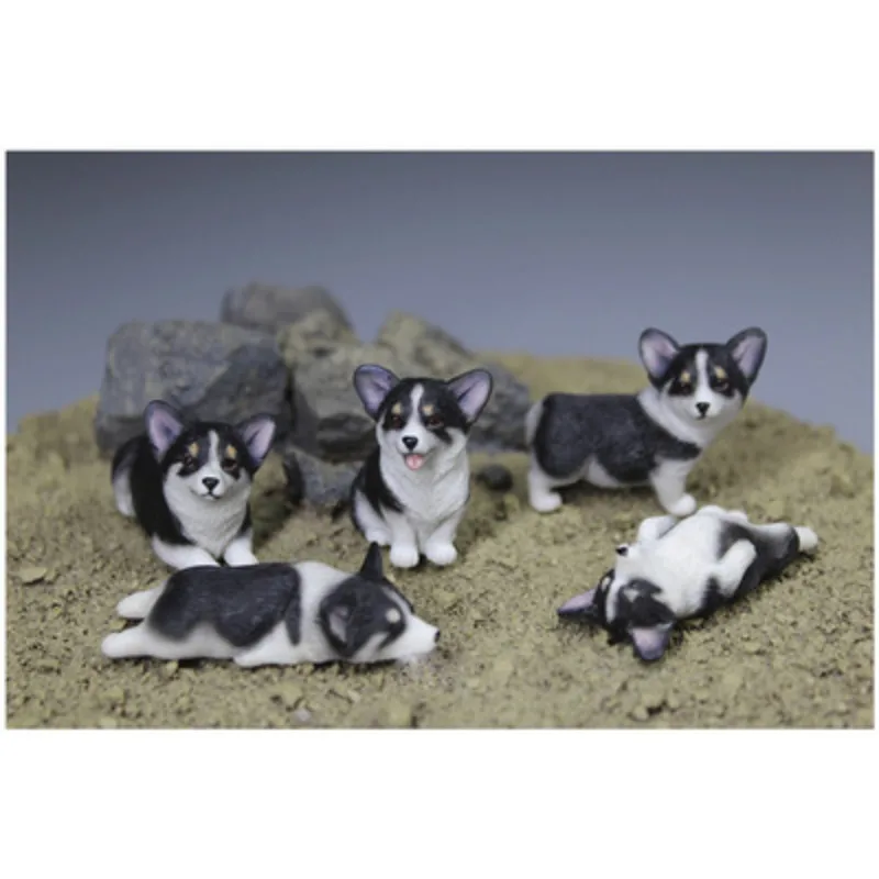 

1/6 Scale Simulation Resin Five Mini Corgi Doll Accessory Pets Puppy Model for Action Figures Car Ornament Decoration