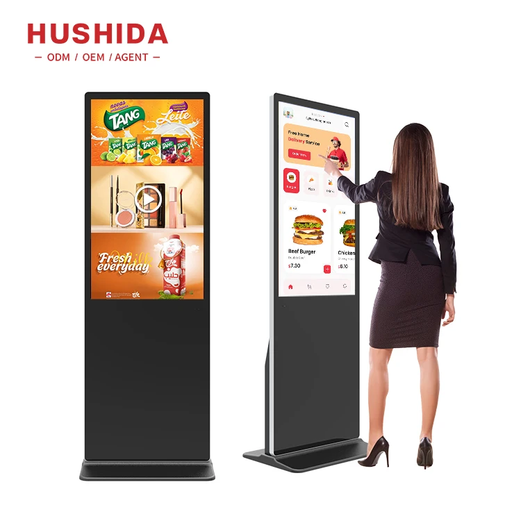 HUSHIDA Touch Screen FHD LCD Floor Standing Smart Digital Board Signage Display Electronic Advertising Screen