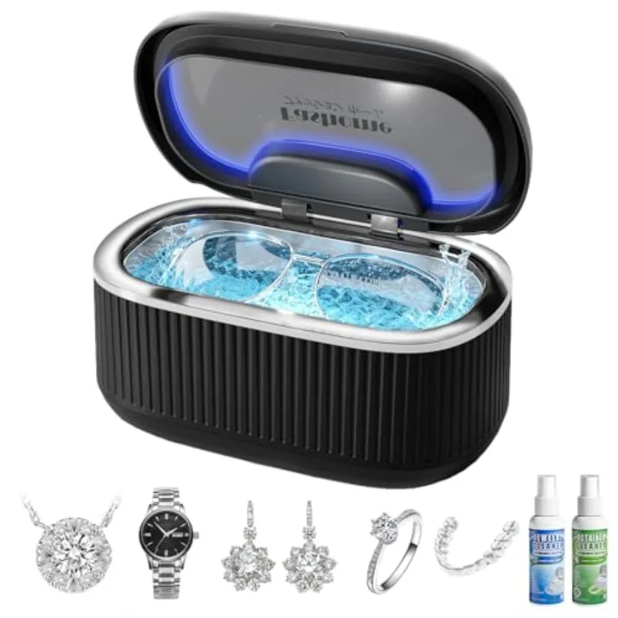 Ultrasonic Jewelry Cleaner 45kHz Sonic Cleaner for Jewelry Silver Rings Glasses Watch Band 550ml 304 Stainless Steel Tank with