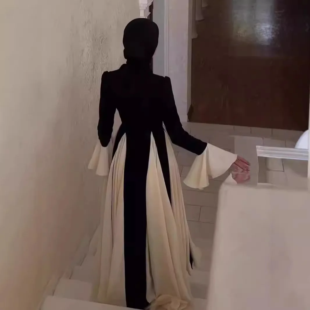 

2024 New Women's High Waist A-Line Skirt Dr Color Blo Bla White Gingham Long Sve Commute Sle Knitted Polyester