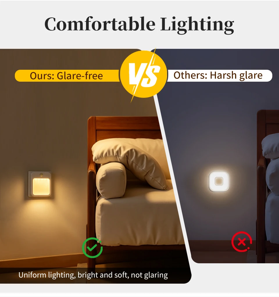 LED Night Lights With Motion Sensor EU US Plug In Dimmable Bedside Night Lamp for Hallway Bedroom Stairs Kitchen Room Decoration