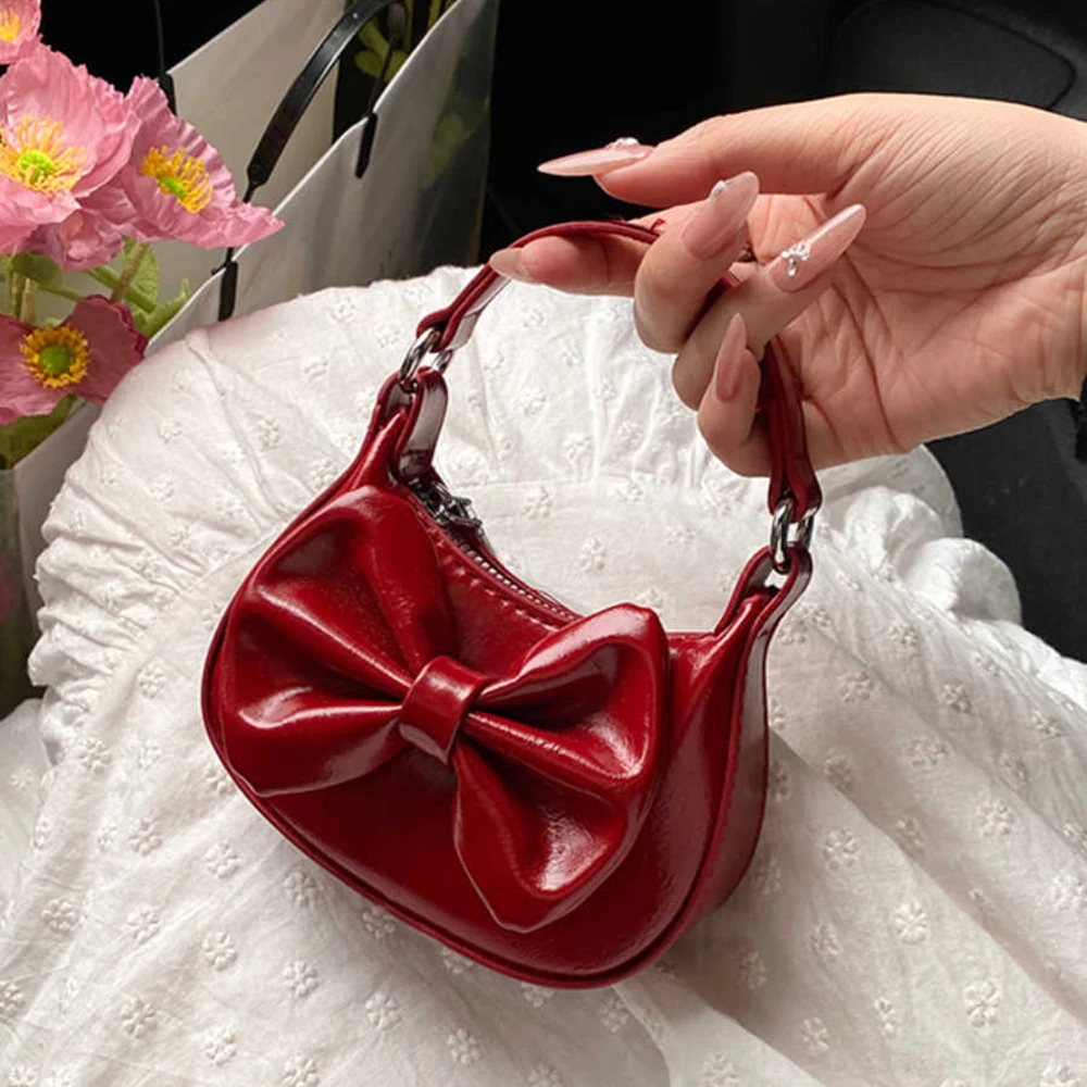

Red Bow Mini Lipstick Handbags for Women Clutch Bag 2025 New Fashion Small Crossbody Bags Girls Versatile Single Shoulder Bag ﻿