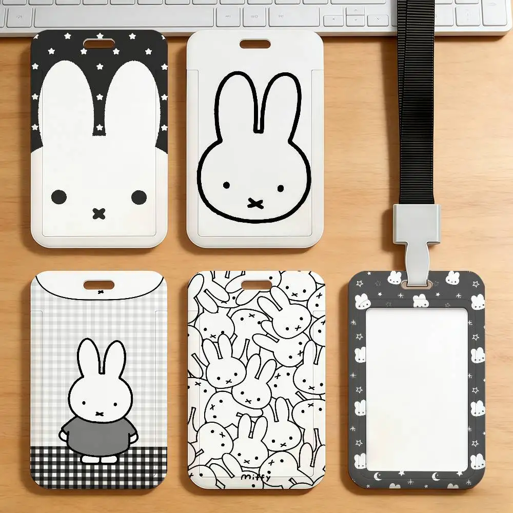 M-Miffy Cartoon Black White Gray Minimalist Card Holder Transportation Work Permit Cards ID Student Meal Cardcase