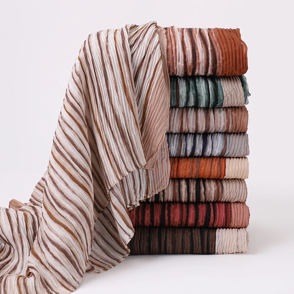 

Trendy Stripe Hijab Texture Effect Scarf Women Muslim Breathable Shawl Wrap Scarf Viscose Headscarf Ramadan Hijab