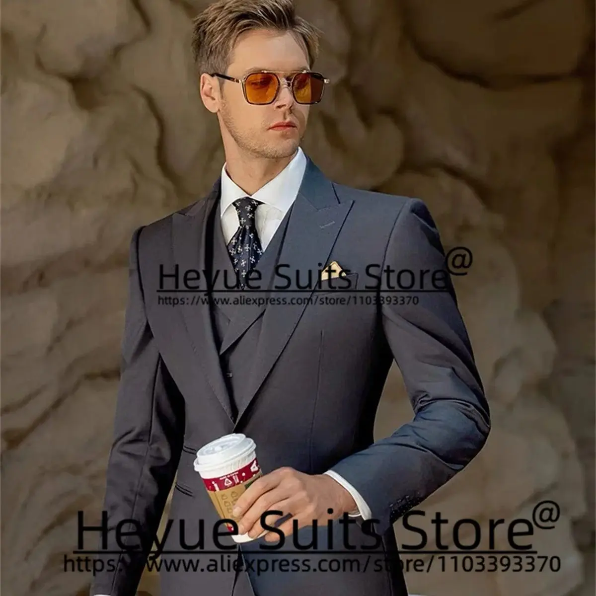 

High-end Wedding Formal Men Suits Slim Fit Peak Lapel Groom Handsome Tuxedos 3 Pieces Sets Business Male Blazers Costume Homme