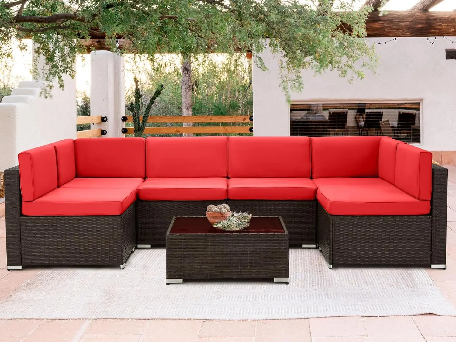 AECOJOY 7 Piece Outdoor Patio Furniture Set, Outdoor Sectional Conversation Furniture Chair with Coffee Table,Patio Sectional fo