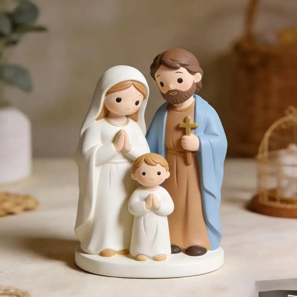 Home Decor Christmas Nativity Scene Figurine Set Cartoon Manger Baby Jesus Resin Craft Indoor Holiday Tabletop Decor Gift Gentle