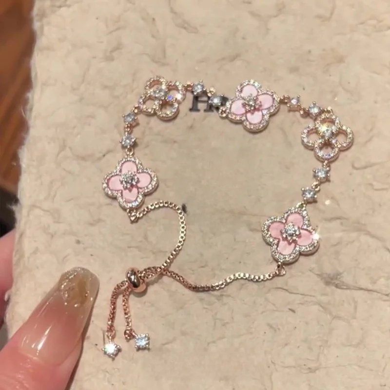 pulseira-fena-de-prata-esterlina-s925-com-diamante-rosa-fla-de-ouro-rosa-trevo-de-quatro-folhas-retratil-outono-inverno