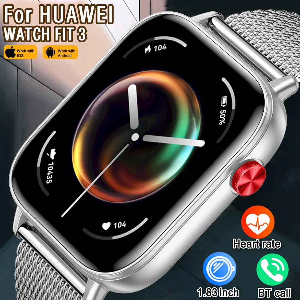 Для Huawei Watch FIT 3, мужские умные часы, 1,83 дюйма, HD-экран, GPS-трек, монитор артериального давления, спортивные водонепроницаемые умные часы с вызовом BT