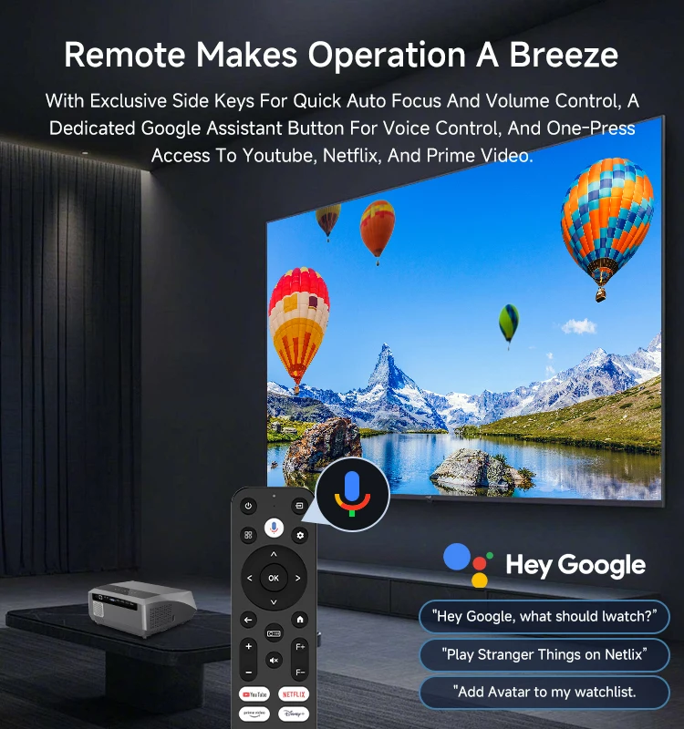 [مرخص وصوت دولبي] جهاز عرض فيديو 4K Android TV للأفلام الخارجية، مدمج على YouTube/PrimeVideo