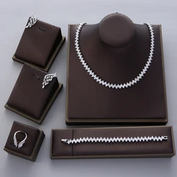 Luxury Mariquesa Shape Set Necklace Earring Bracelet Ring Set Full Cubic Zircon Tennis Chain Dubai Women Party Jewelry S388