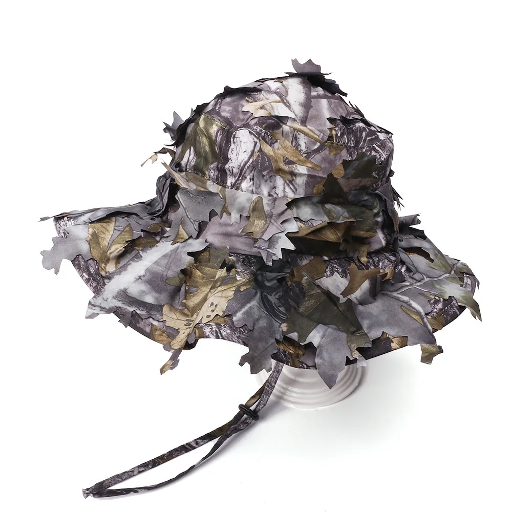 NEUE Camouflage Outdoor Taktische Kappe mit 3D Bionic Leaf Camo Jagd Hut Versteckte Dschungel Sniper Hut Sonnenschutz Kappe – Detail 5