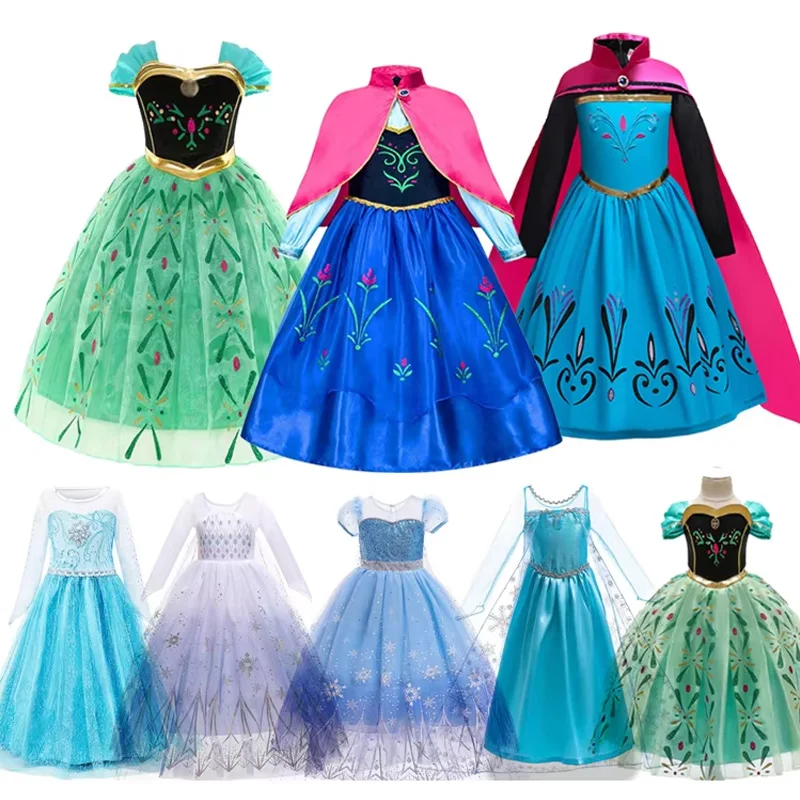 

Anna Elsa Cosplay Costumes for Girls Princess Snow Queen Long Dresses Halloween Party Birthday Carnival Clothes Vestido
