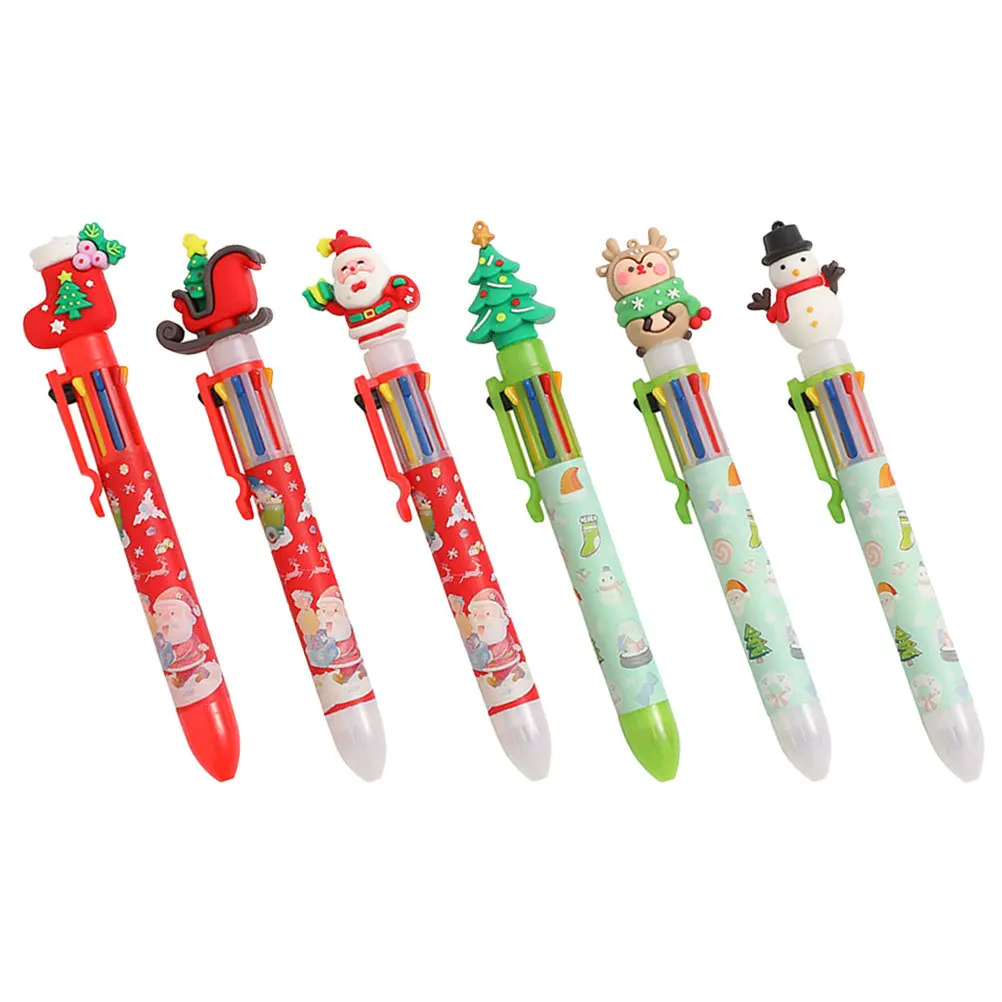 

6Pcs Christmas Style Ballpoint Pens Retractable Cartoon Xmas Writing Pens Student Stationery Smooth Ink Xmas Gifts