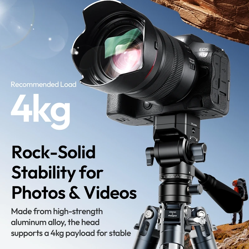 Ulanzi U190 II Uka Fluid Tripod Head Pan Tilt Head with Quick Release Plate for Camera DSLR Fill Light with 1/4" Thread Load 4KG