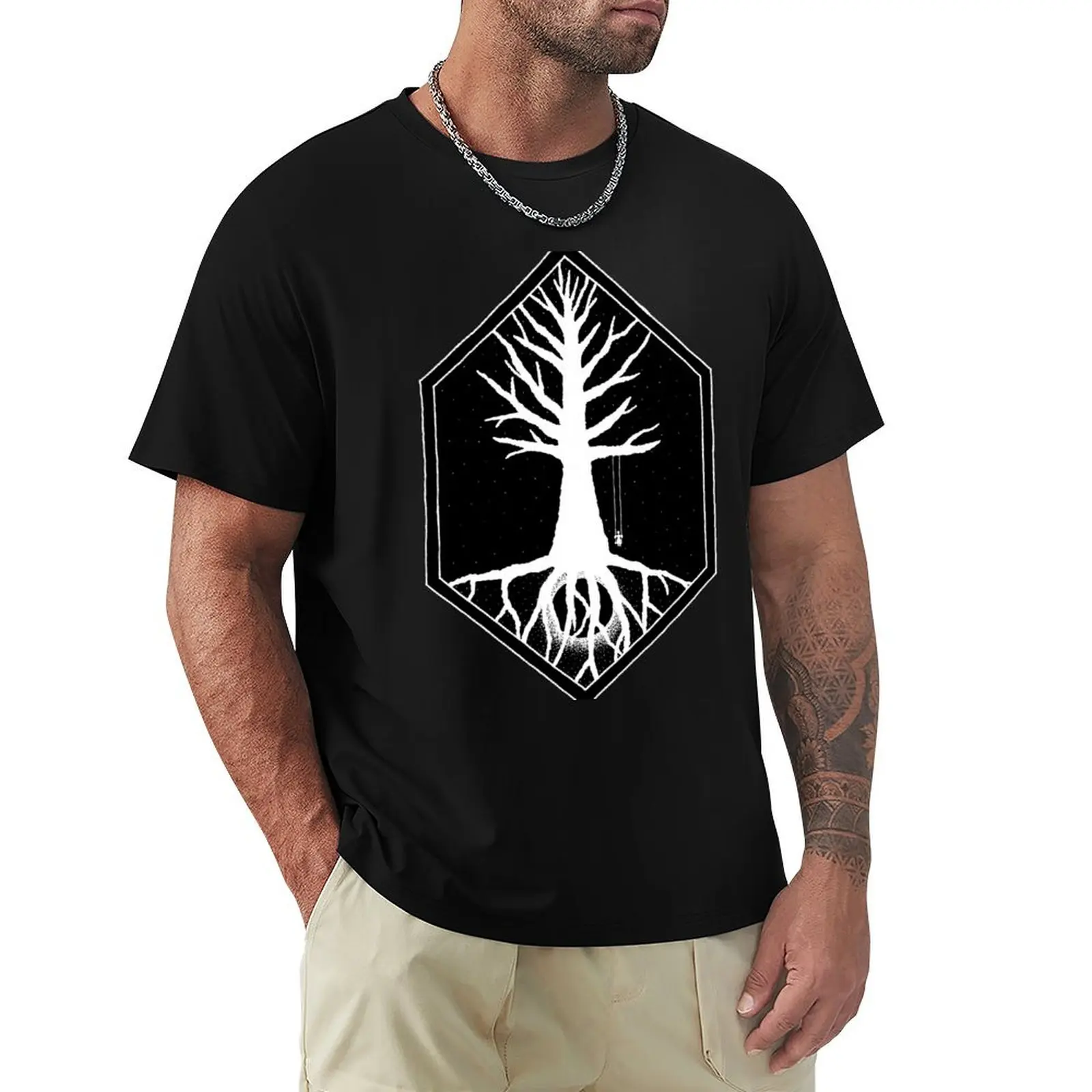 Up is Down inverted - Geometric frame silhouette tree with dotwork moon underneath T-Shirt Gym Wear Breathable Short Sleeve Tee