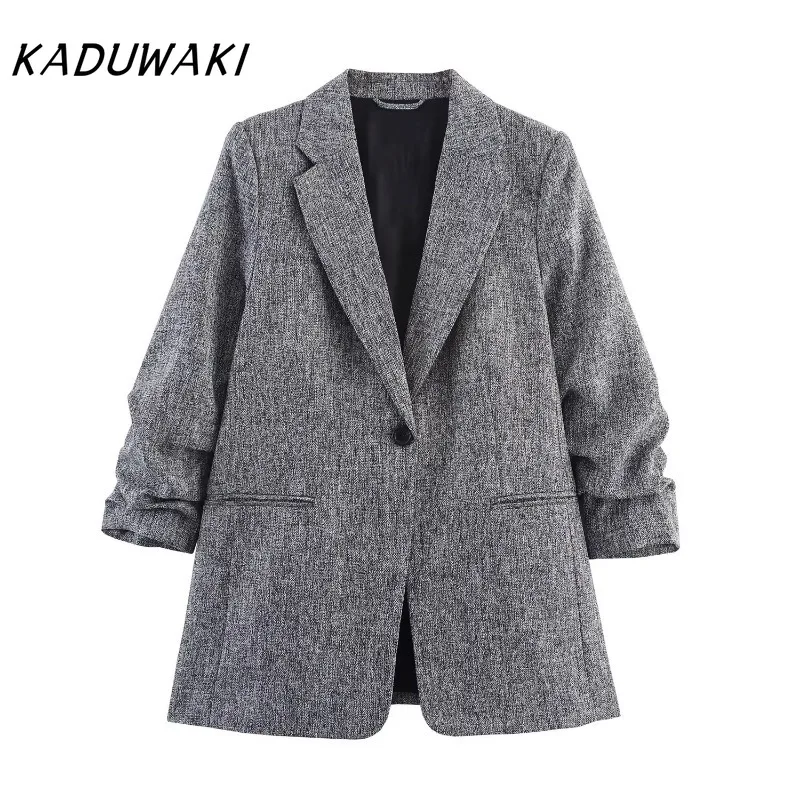 

KADUWAKI European/American Style Autumn Temperament Commuting Pleated Long-sleeved Suit Jackets Korean Version Chic Women Coats