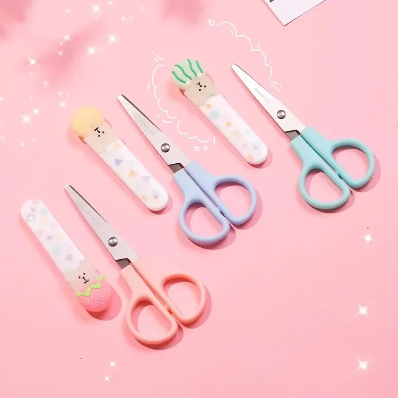 Cute Cartoon Scissors Creative Safety Scissors with Protective Case for Cut Paper Craft Student Scrapbook Stationery Scissors