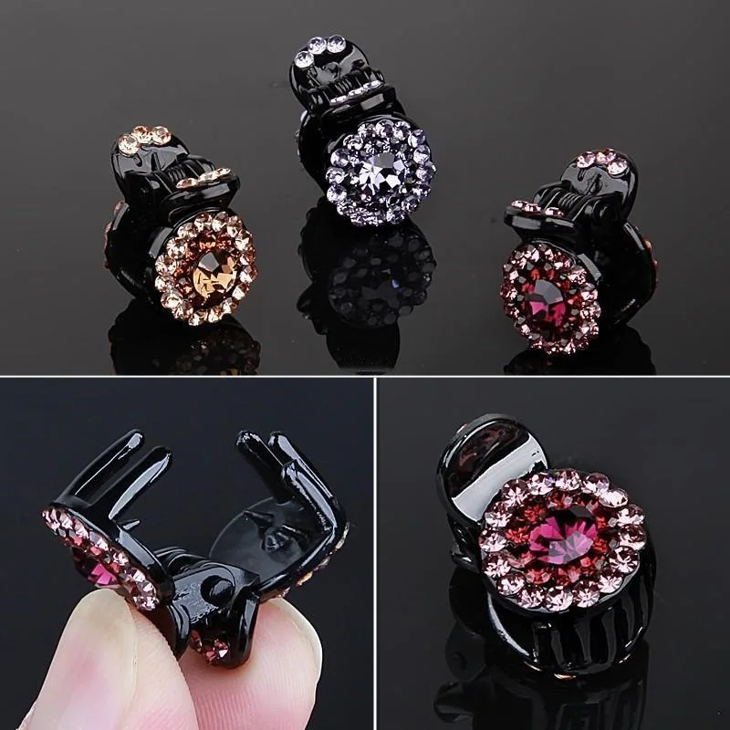 

2PCS Korean Mini Round Rhinestone Hair Claw Shiny Crystal Round Bangs Clip Hair Clips Trendy Hair Accessories for Women