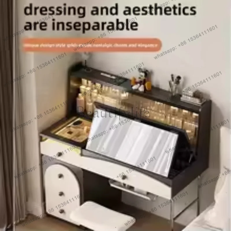 LSmodern simple small apartment, bedroom makeup table integrated French cream style flip dresser, locker, makeup table luxury ho
