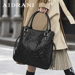 Aidrani Fashion Genuine Leather Women's Bag Large Capacity Women's Handbag Black Embossed Cowhide Shoulder Bag