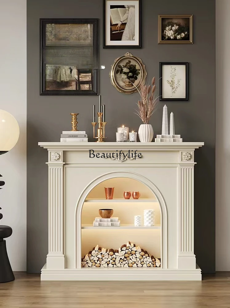 French solid wood fireplace decorative cabinet European entrance American simulated fire fireplace