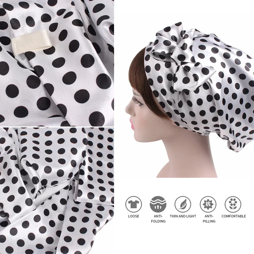 

1pc Soft Silk Women Night Sleep Shower Cap Adjustable Ladies Long Hair Care Bonnet Headwrap Hat Soft Satin Hat Accessories 58cm