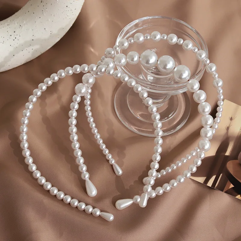 

New 2024 Sweet Simple Cute Exquisite High end Pearl Style Hair Bundle French Broken Hair Retro Girl Pearl Simple Hair Hoop Gift