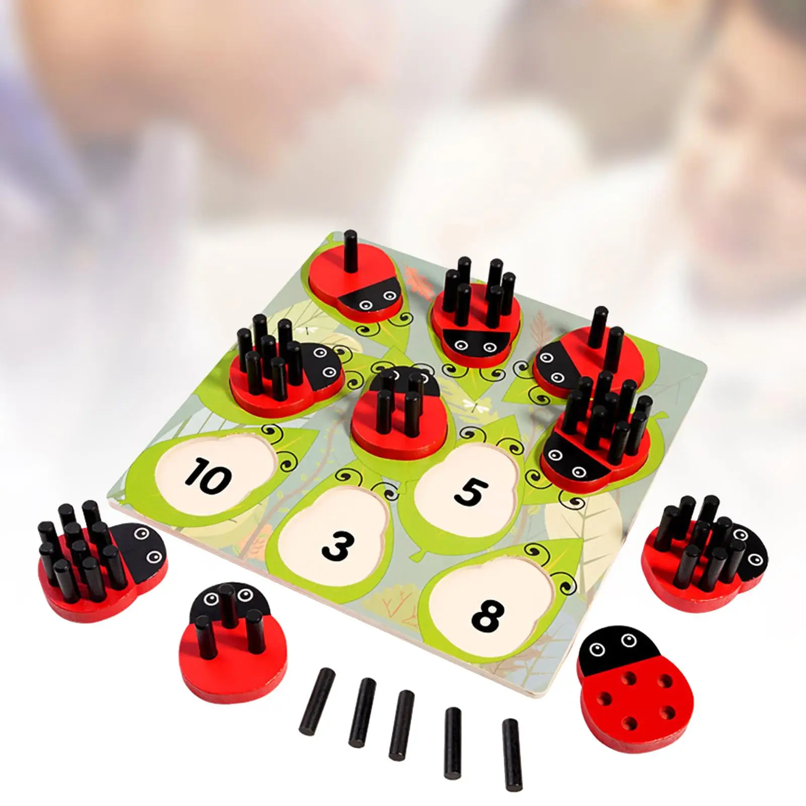 Wooden Ladybug Counting Toy Educational Toy Wood Fine Motor Skill Gifts Balance Training Number Matching Toy Set for Toddlers