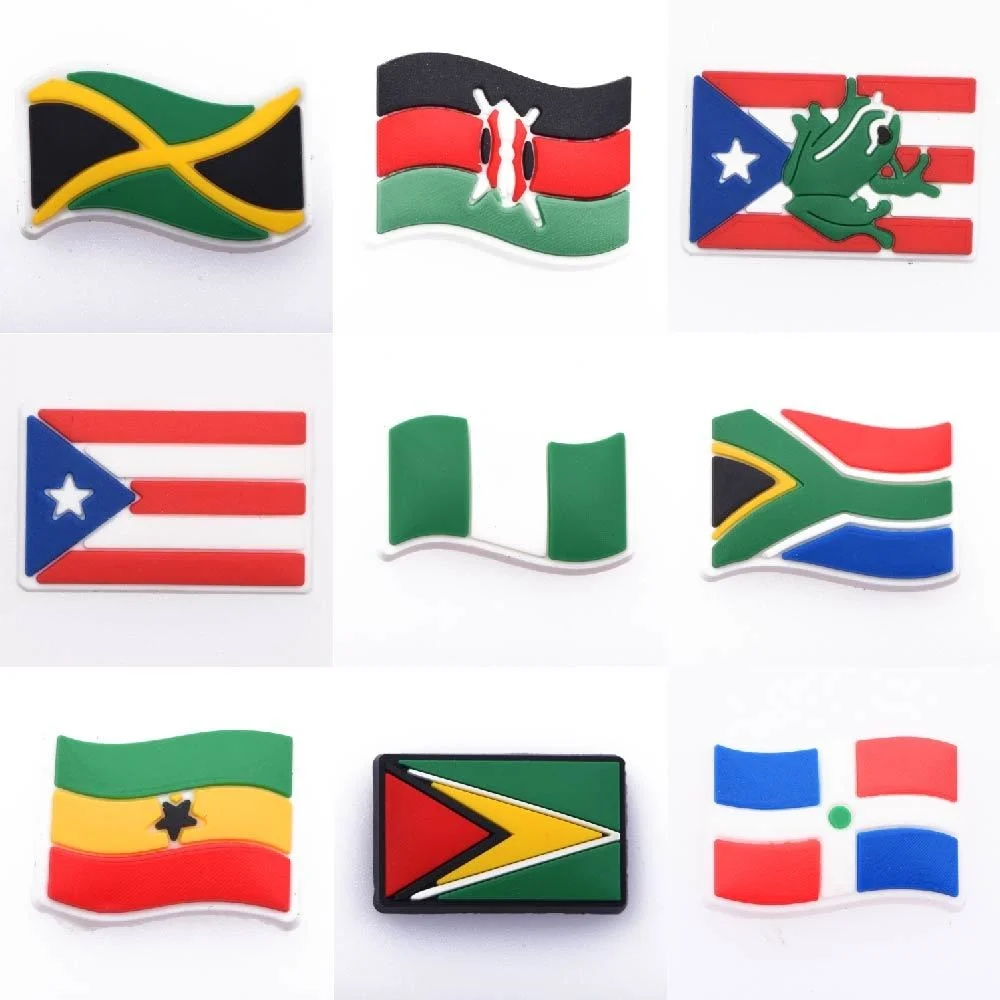 

Best Sale 1 Pcs PVC Shoes Decorations National Flag Shoe Charms Africa Country Accessories Nigeria South Africa Cuba Mexico