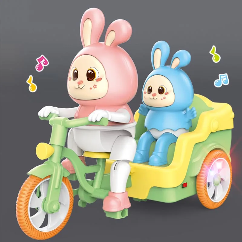 Triciclo eléctrico para montar con conejo de dibujos animados de juguete para niños, nueva bicicleta musical para bebés de 0 a 3 años