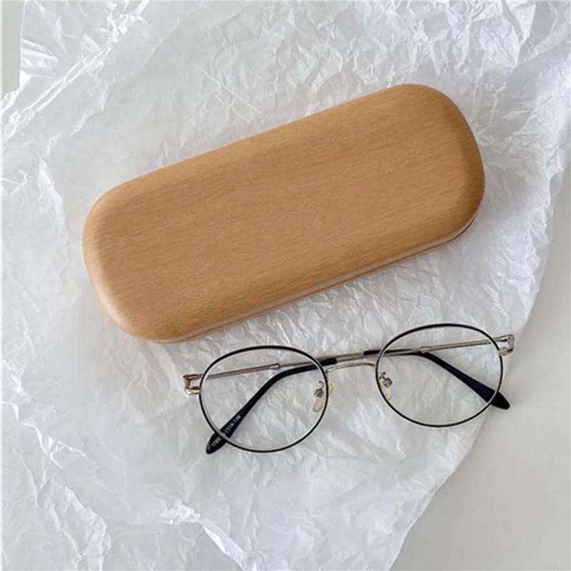 

AT43-6X Portable Glasses Case Hard Wooden Grain Spectacle Frame Box Reading Glasses Sunglasses Holder Storage Case-Light Wood