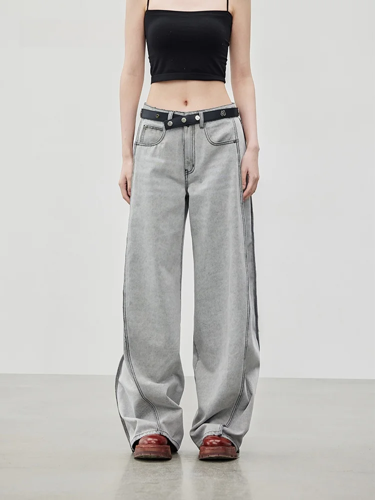 

Свободные джинсы прямого кроя из денима для женщин с боковыми вставками, осенняя новинка XMOOM2024, повседневные, с утягивающей талией, хлопок...