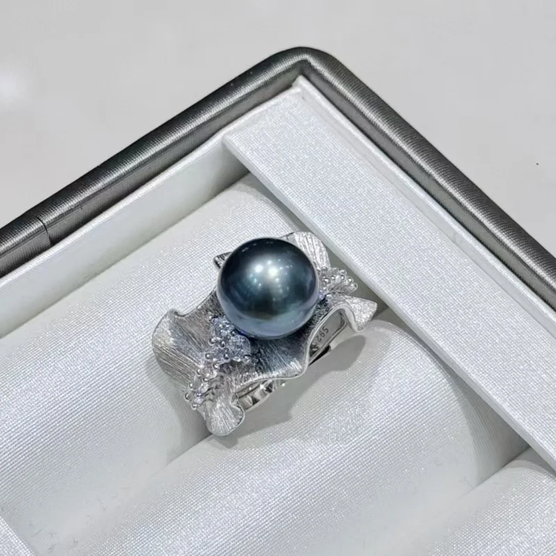 

SGARIT кружевная юбка дизайн таитянский синий жемчуг кольцо 10 мм практически безупречный натуральный жемчуг для женщин ювелирные изделия из стерлингового серебра 925 пробы